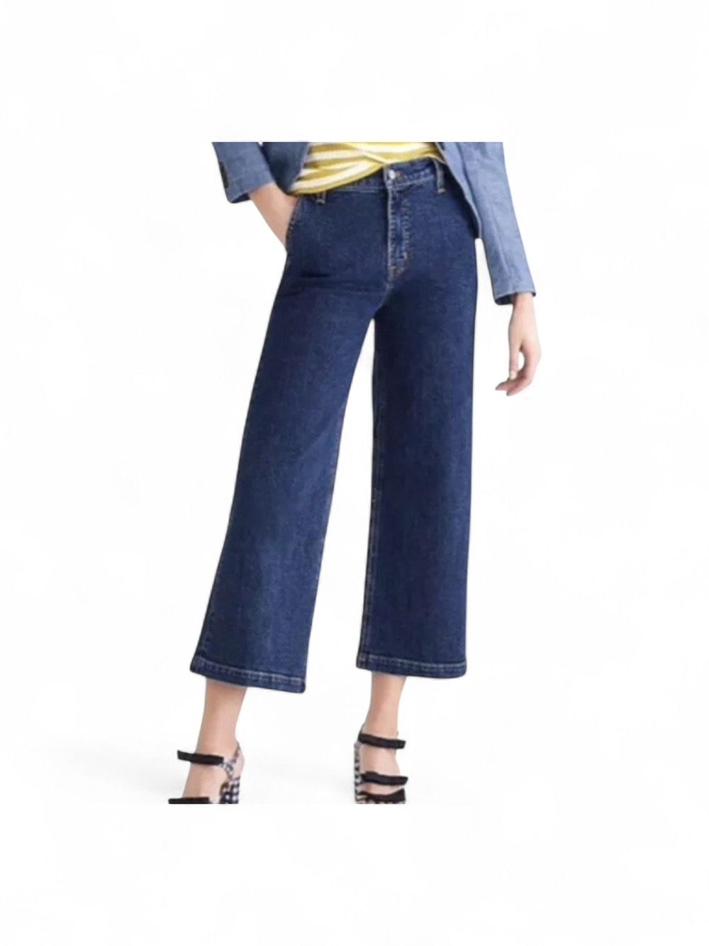 J. Crew Dark Blue Wide-Leg Cropped Jeans